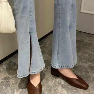 Fashion Brown Low Heel Square Toe Pumps